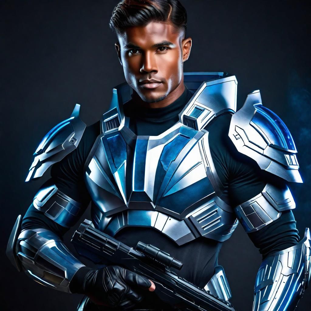 Futuristic Armored Soldier with Gun in Sci-Fi Style