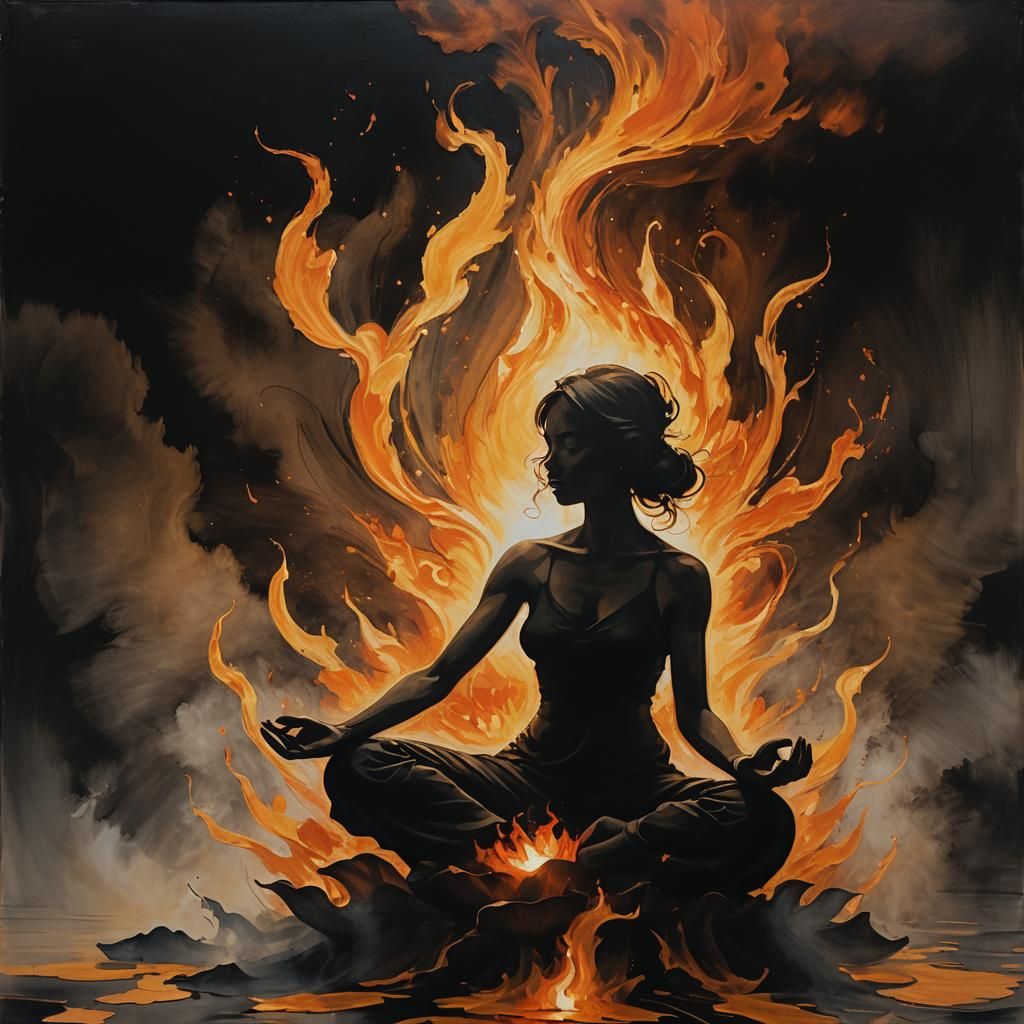 Fiery Silhouette in Surreal Dreamscape