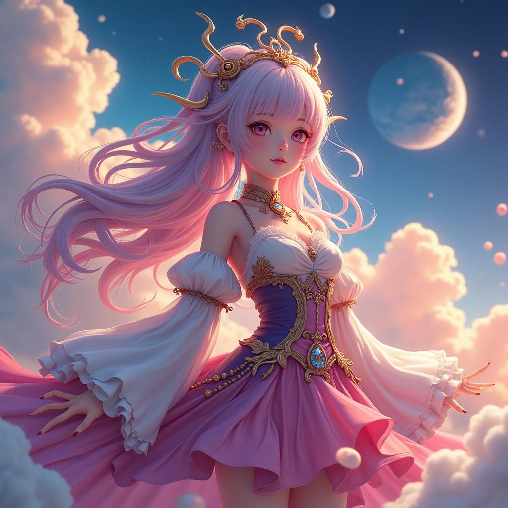 Mystic Anime Girl in Fantasy Landscape