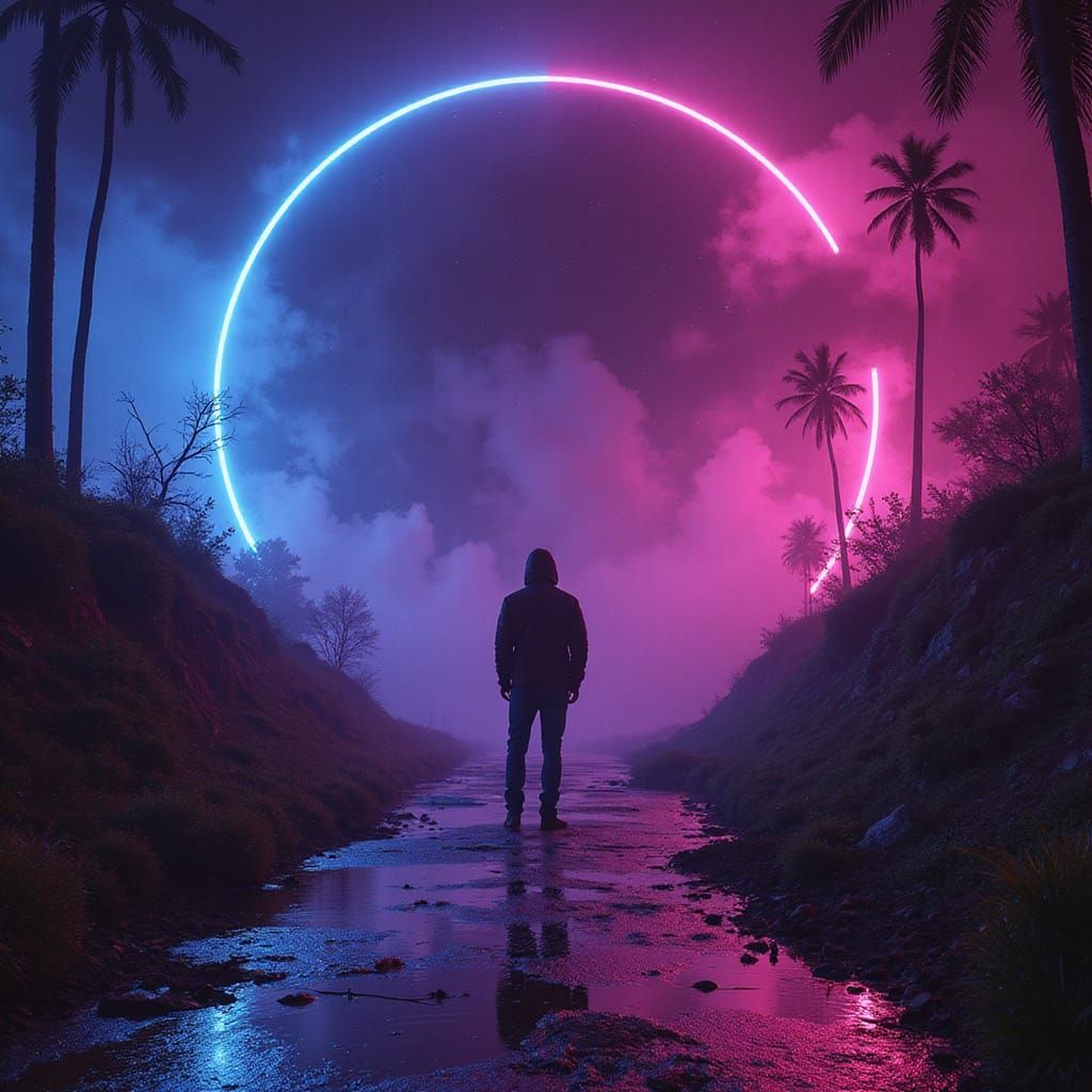 Cyberpunk Dreamscape in Neon Retro Style