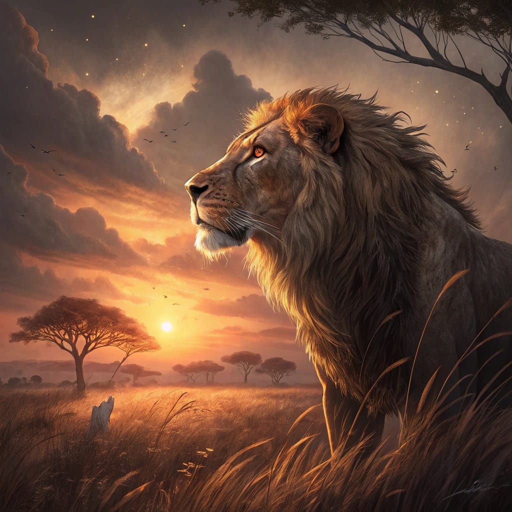 Serene Savannah Sunset with Regal Apparition