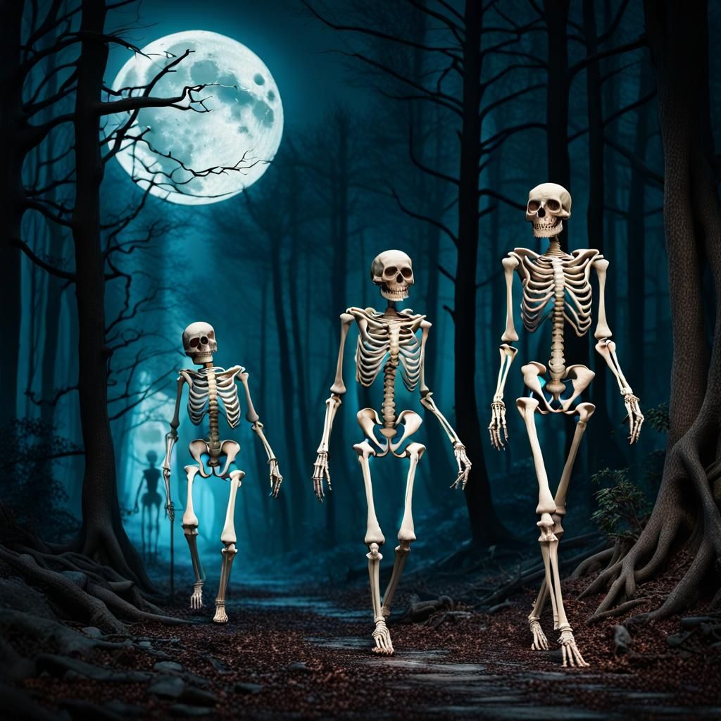 Moonlit Forest Skeletons Walking