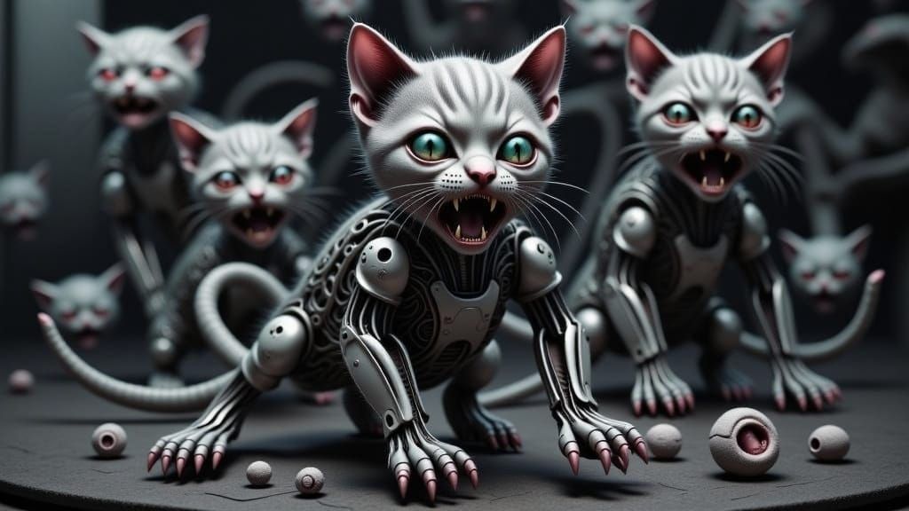 Horrific Cyborg Kitten in Junji Ito Style