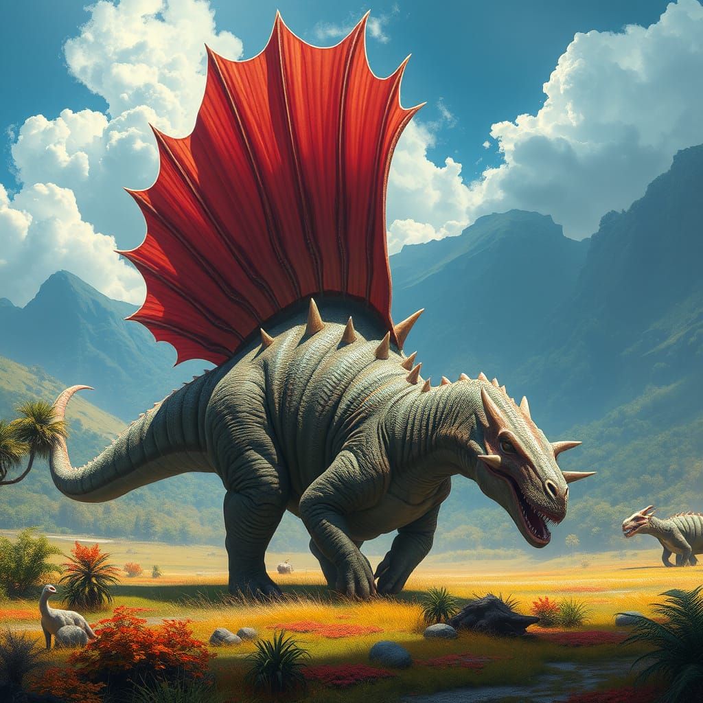 Spinosaurus Roaming Prehistoric Landscape in Sci-Fi Style