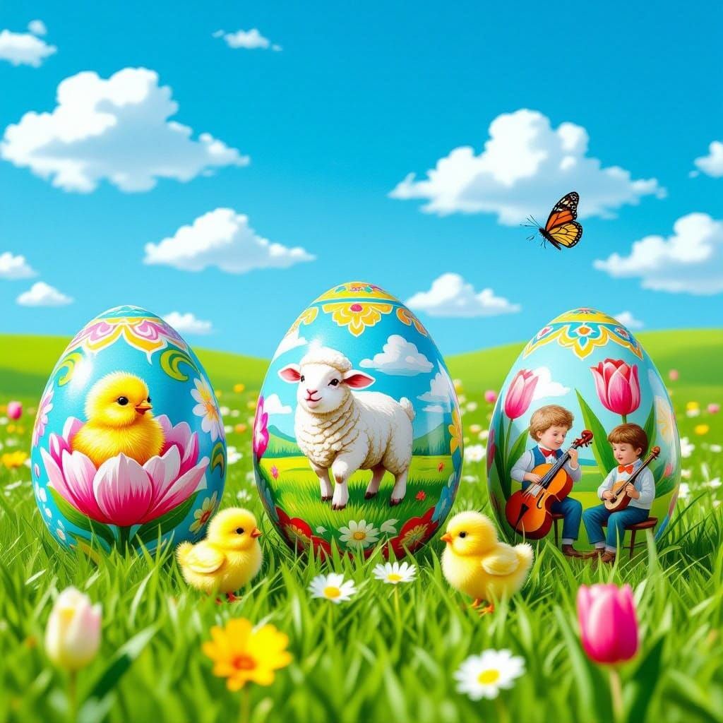 Vibrant Easter Eggs in Whimsical Scenes