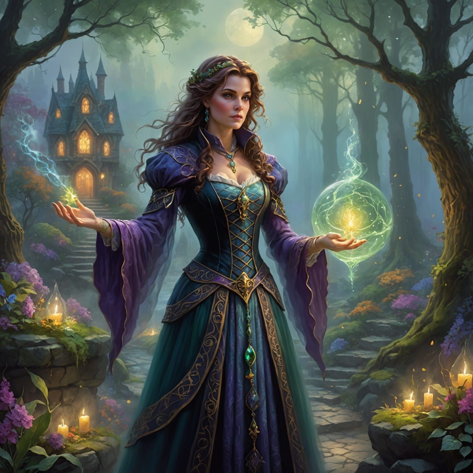Ethereal Fey Warlock Casting Spells: Kinkade Style