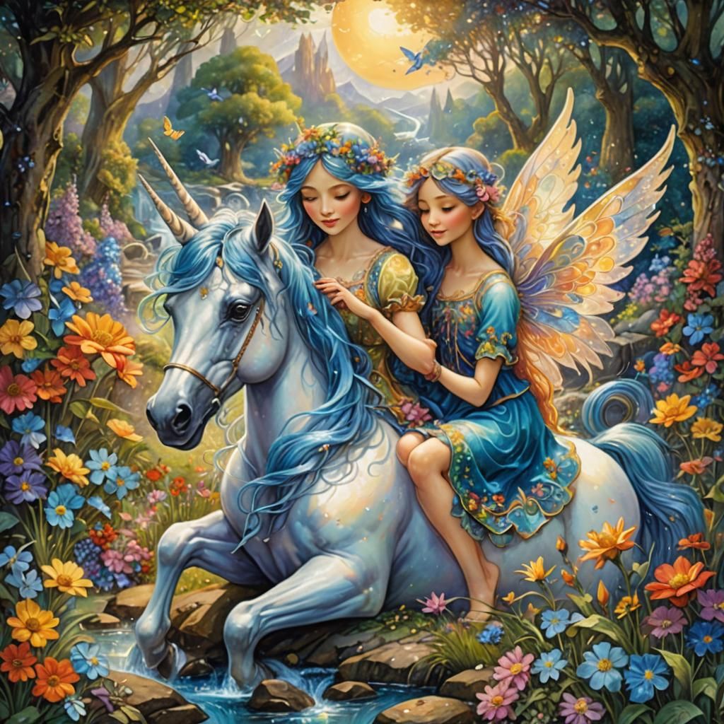 Fairies and Unicorns in Enchanted Meadow