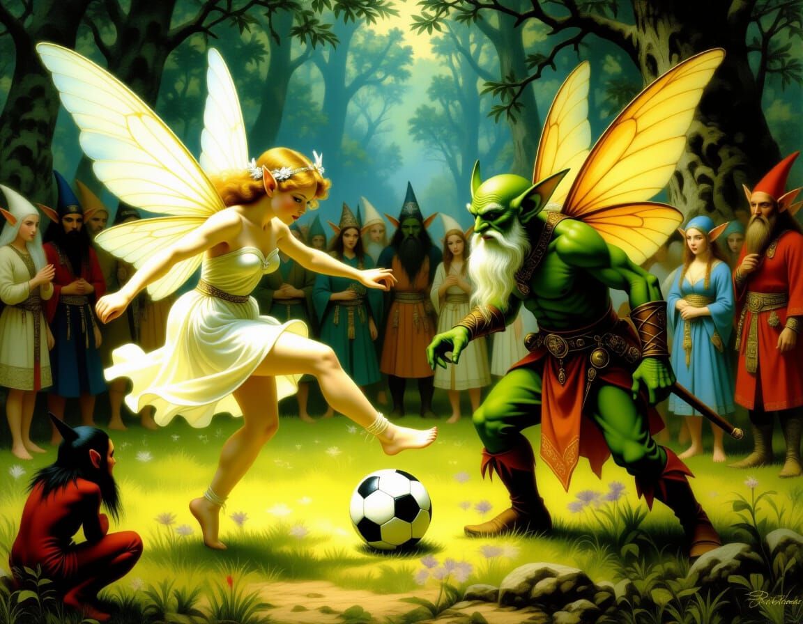 Fairy Football Match in Richard Dadd Style