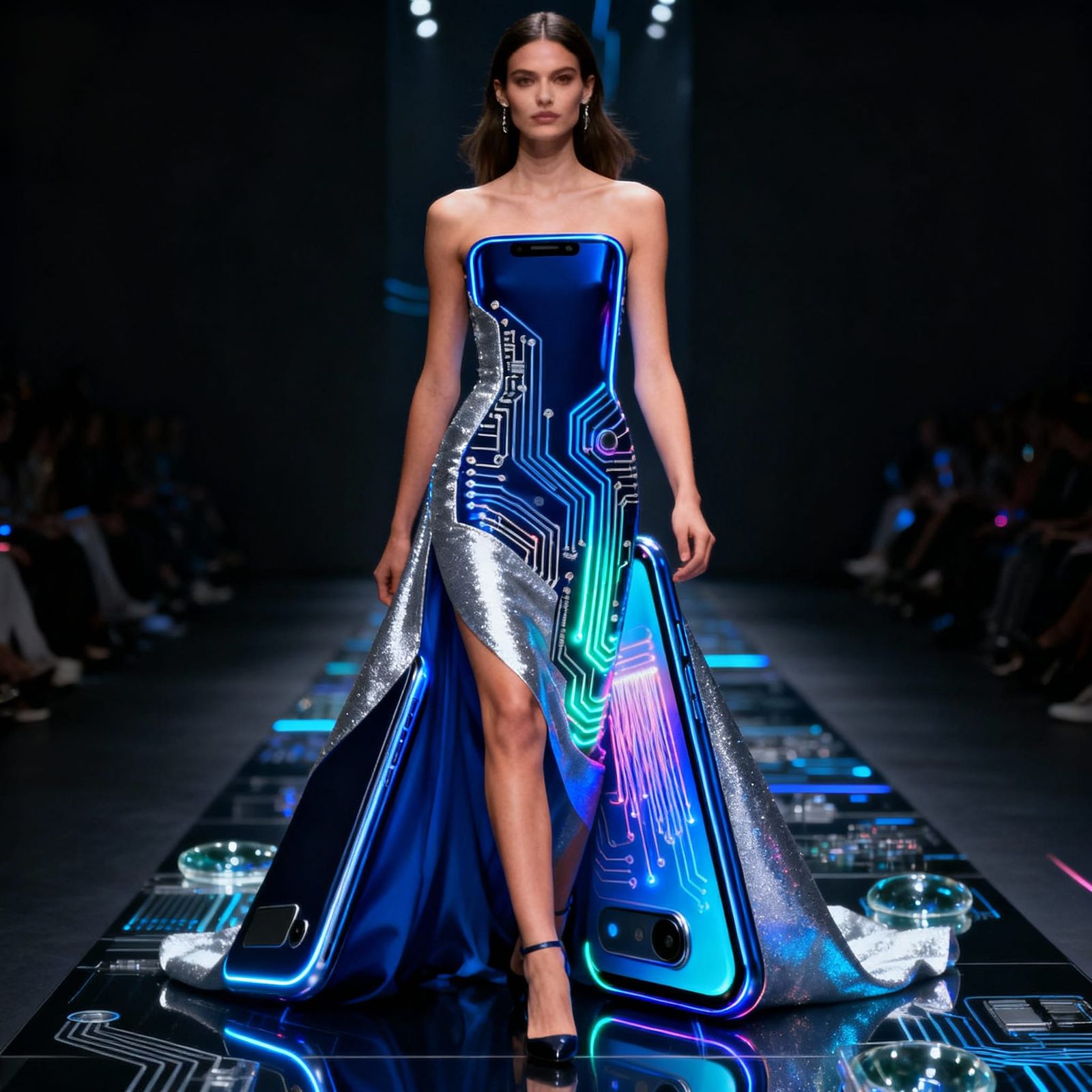 Futuristic Model in Samsung Galaxy Inspired Designer Dress