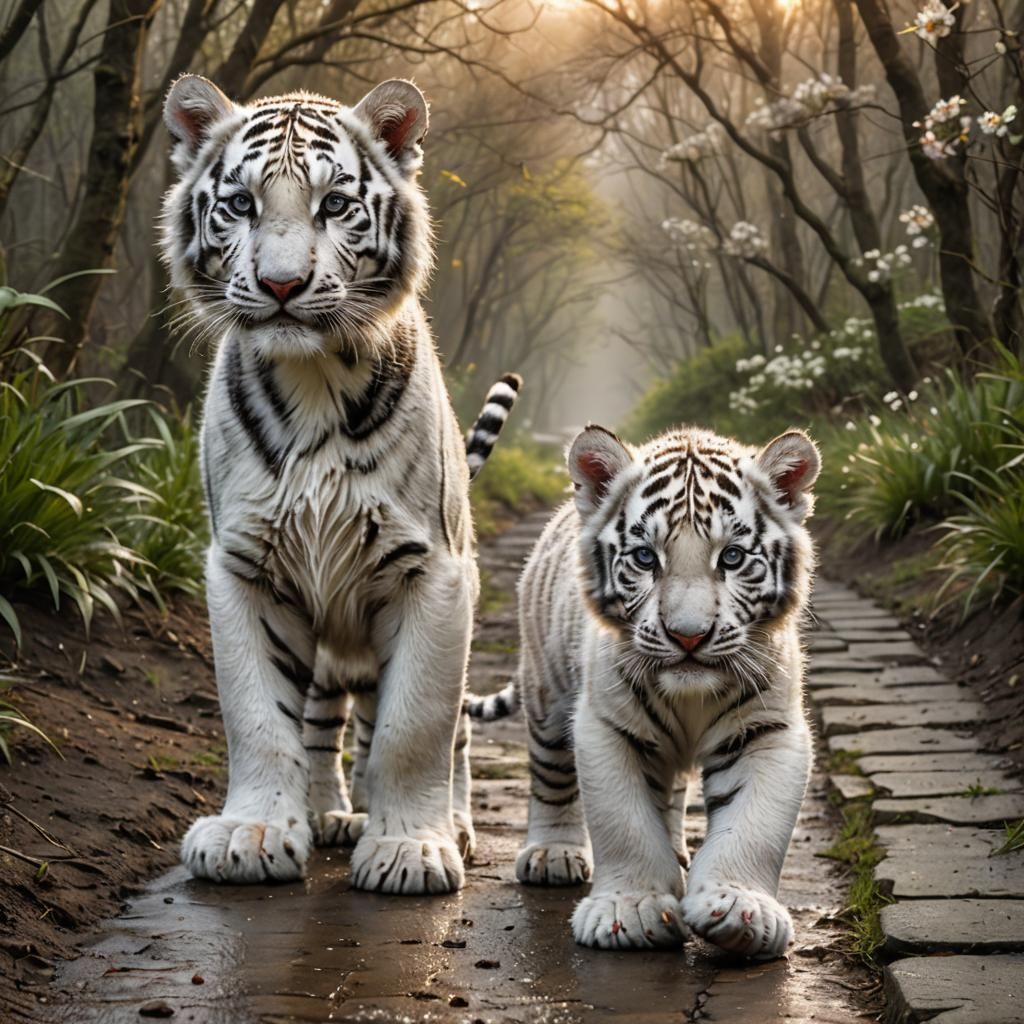 Playful White Siberian Tiger Cubs Discover Spring