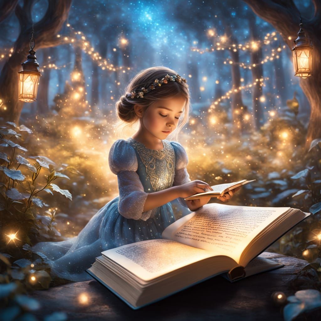 Magical Book Opens to Starry Enchanted Forest