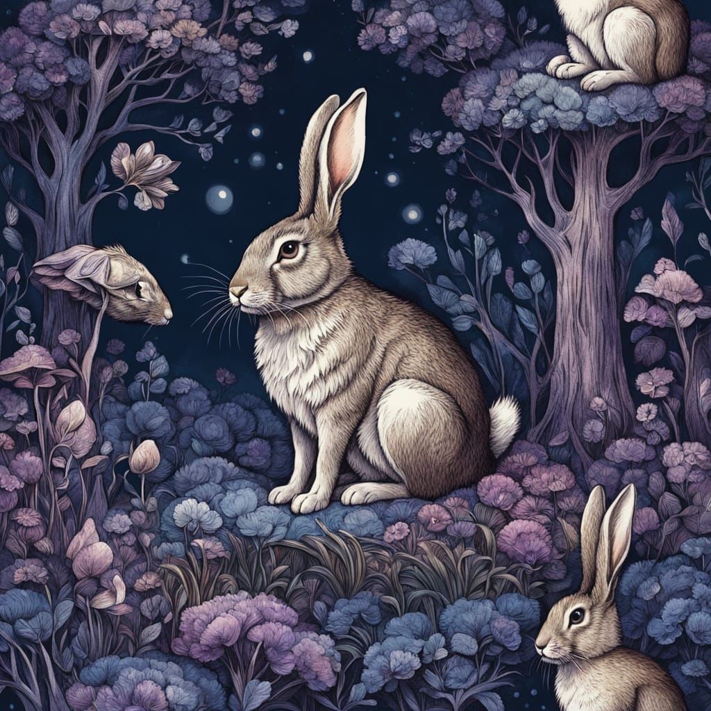 Rabbits Emerge From Magician's Hat in Whimsical Illustration