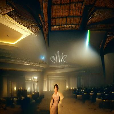 Trans Woman with Skull in Dark Ballroom