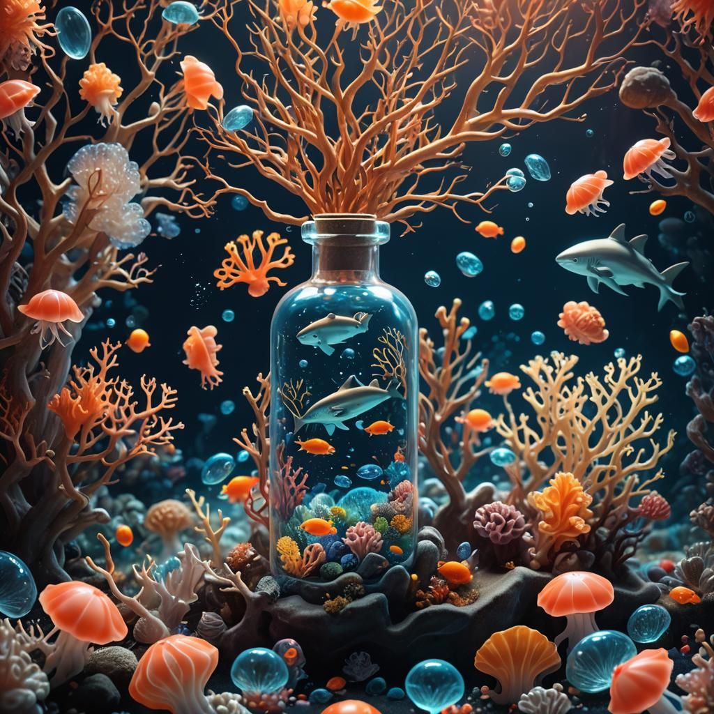 Miniature Coral Reef World in a Bottle