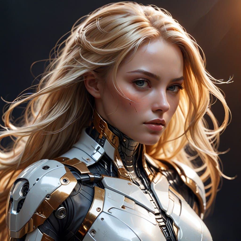 A Cyberpunk Warrior in Skin-Colored Robotic Armor