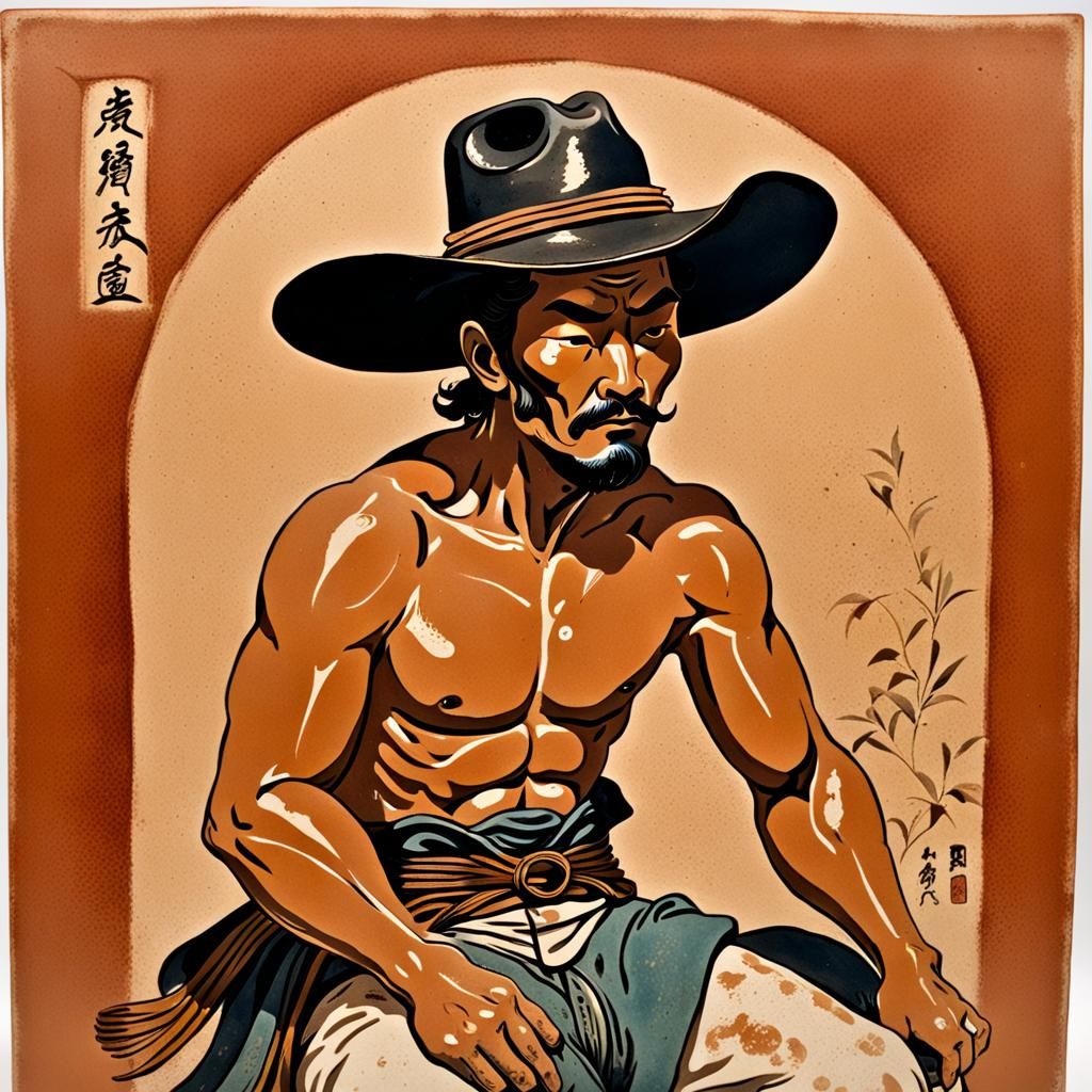Cowboy in Shunga Print Style with Glaze Decoration