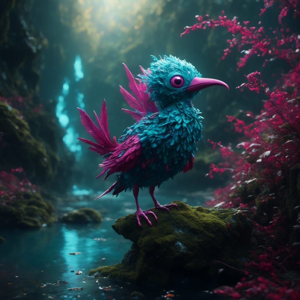 Adorable Alien Bird with Turquoise Eyes