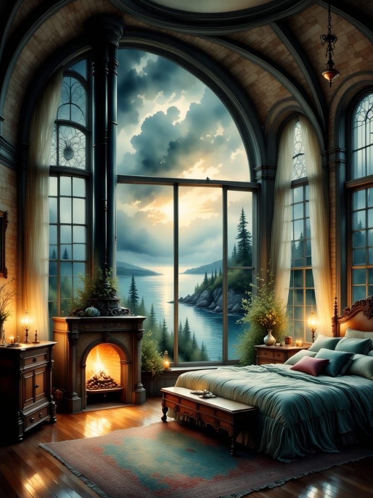 Cozy Lighthouse Bedroom with Dramatic Ocean Storm View