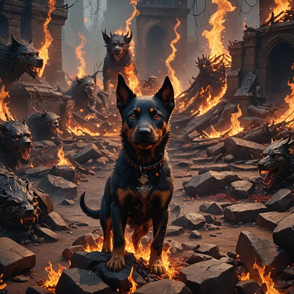 Hellhound Puppy in Fiery Fantasy Art