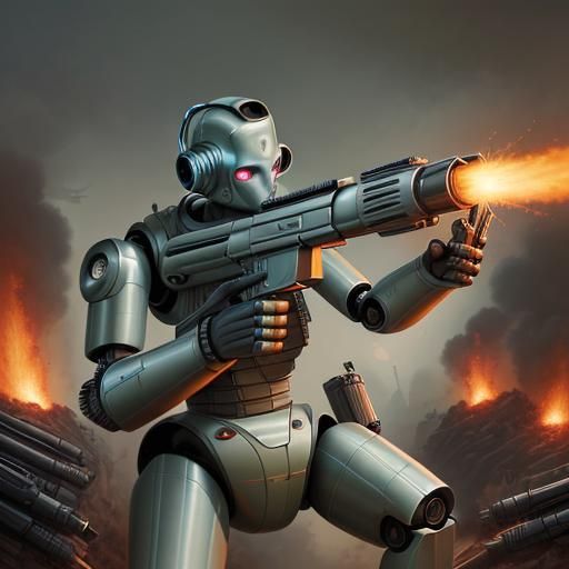 Humanoid Robot Army with Flamethrowers