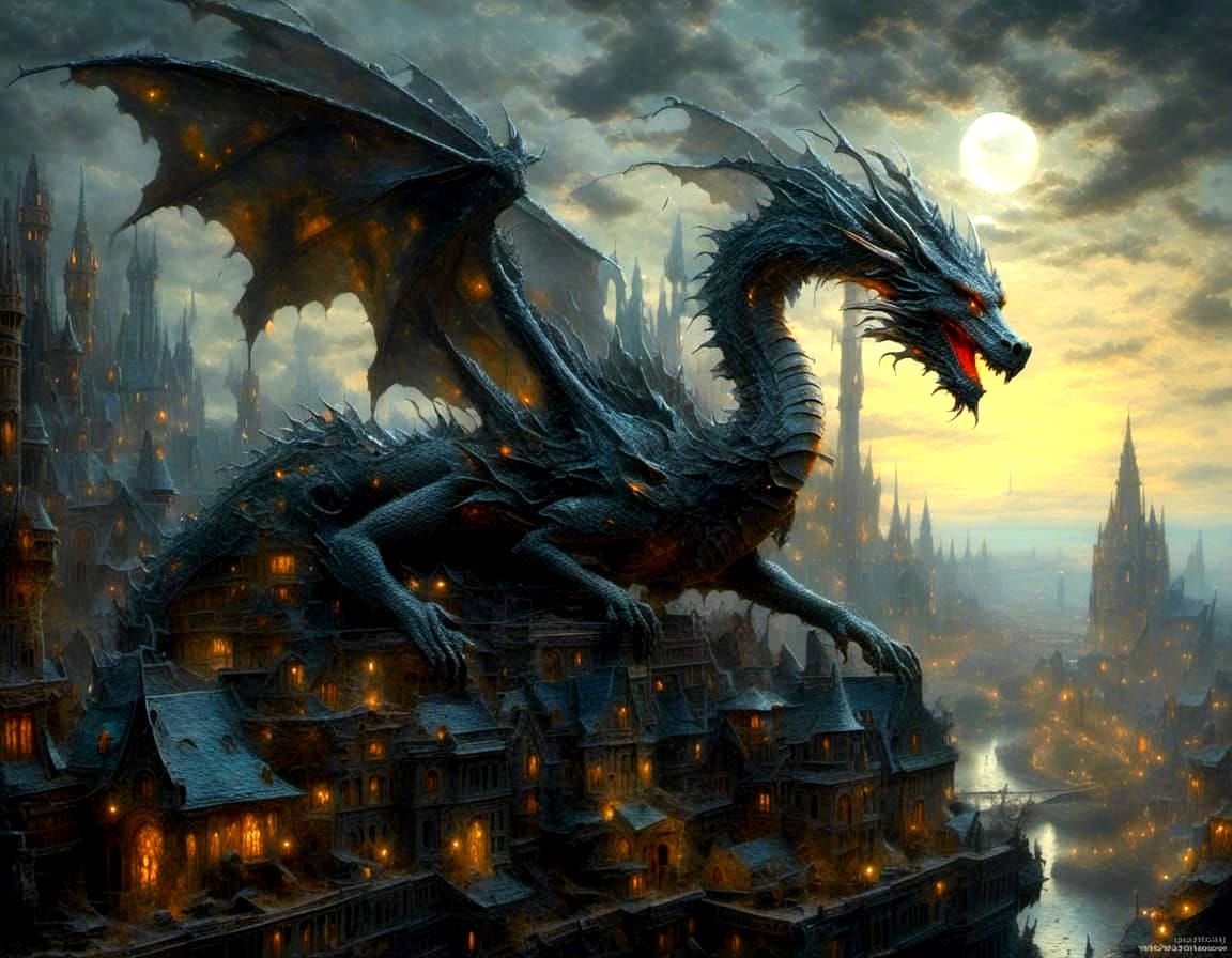 Magnificent Dragon in Galaxy, Surrealist Digital Art