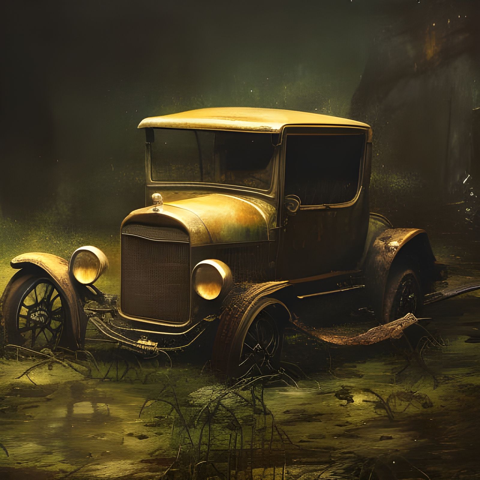 Rusty Ford Model T in Lush Jungle