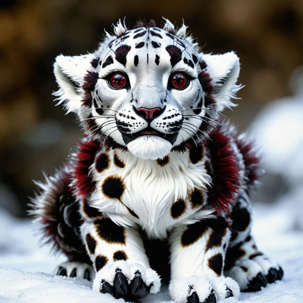 Cyborg Snow Leopard Infant in Metallic Red