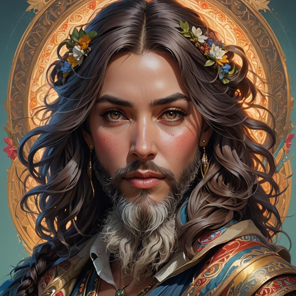 Detailed Portrait of a Bearded Woman, Digital Art