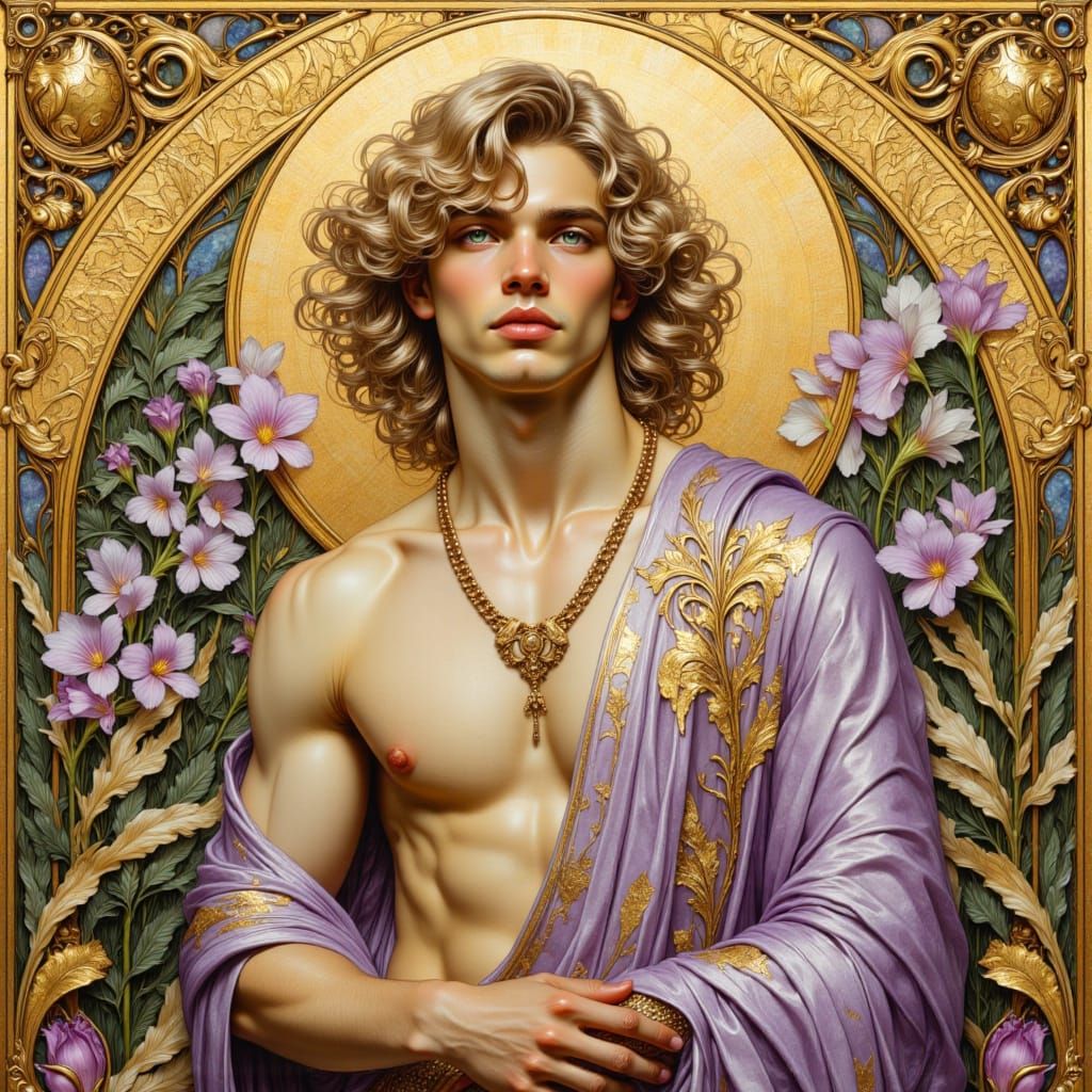 Art Nouveau Portrait of a Man in Gold and Lavender