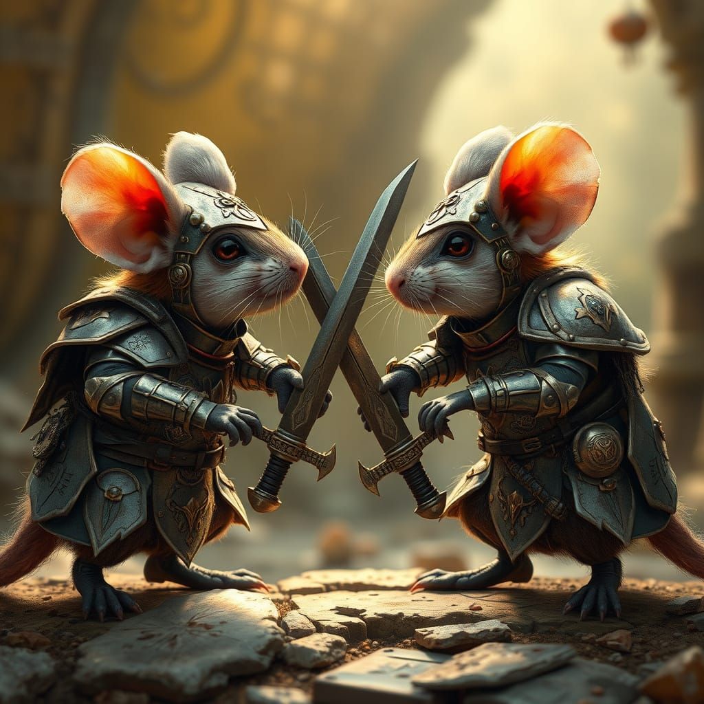 Adorable Mice in Medieval Steampunk Armor Engage in Whimsica...