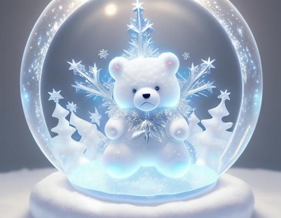 Glowing Ice Sculpture Christmas Star in Snow Globe
