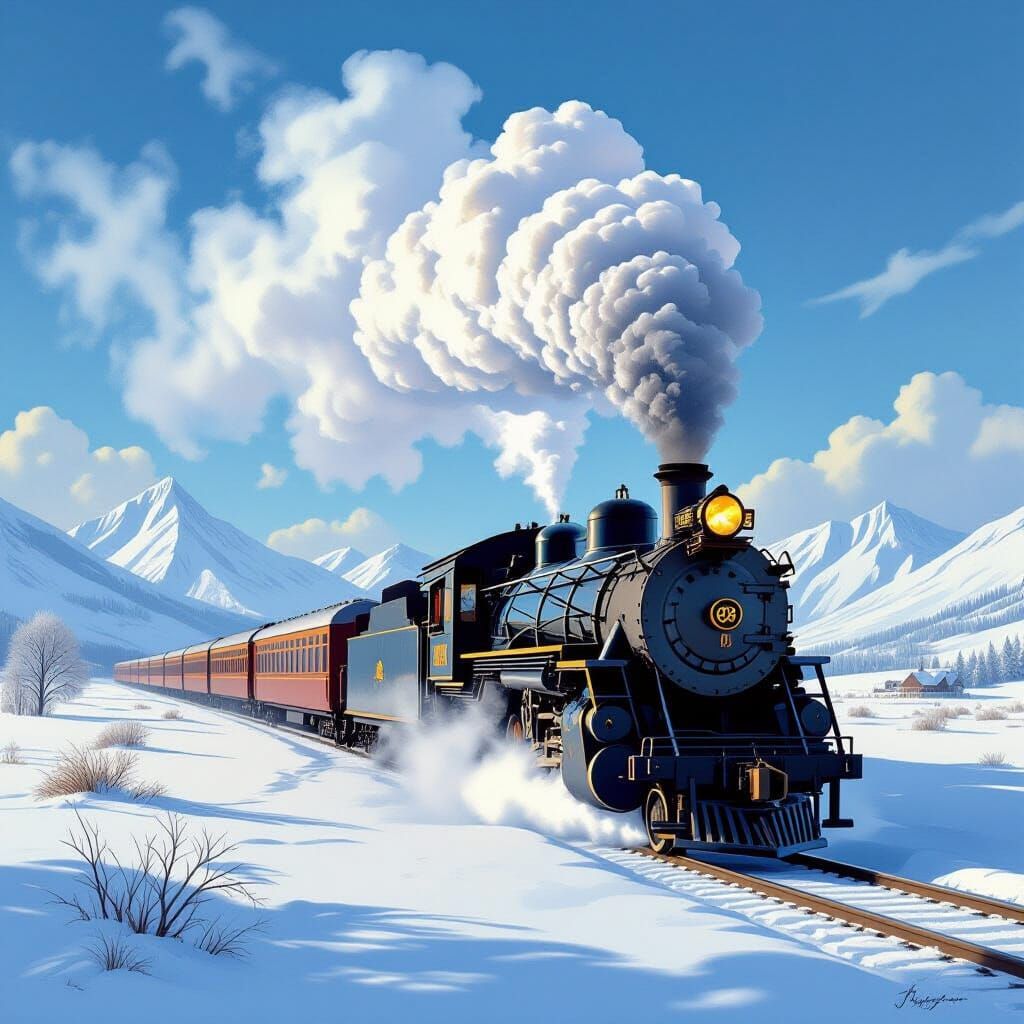 Majestic Steam Train in Snowy Landscape