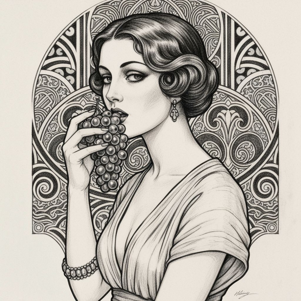 Italian Woman with Grapes in Art Deco Style