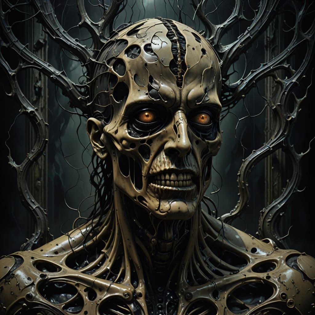 Surreal Human Form Degrading in Gothic Architecture