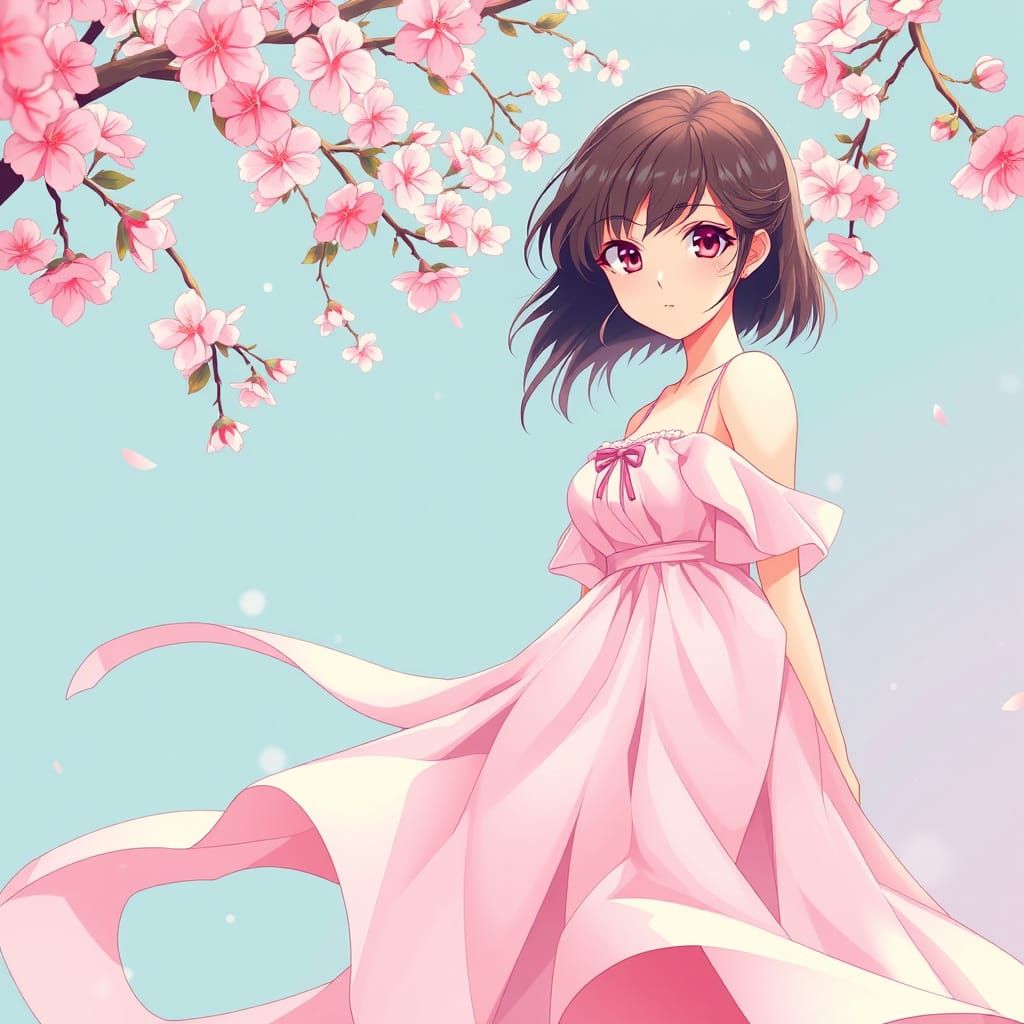 Surreal Anime Goddess Surrounded by Cherry Blossoms in Whims...