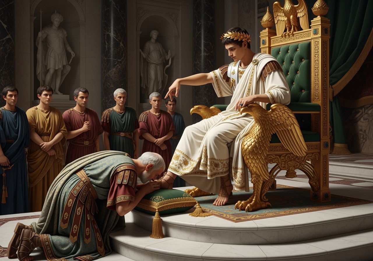 Emperor Nero on Jeweled Throne, Paying Homage