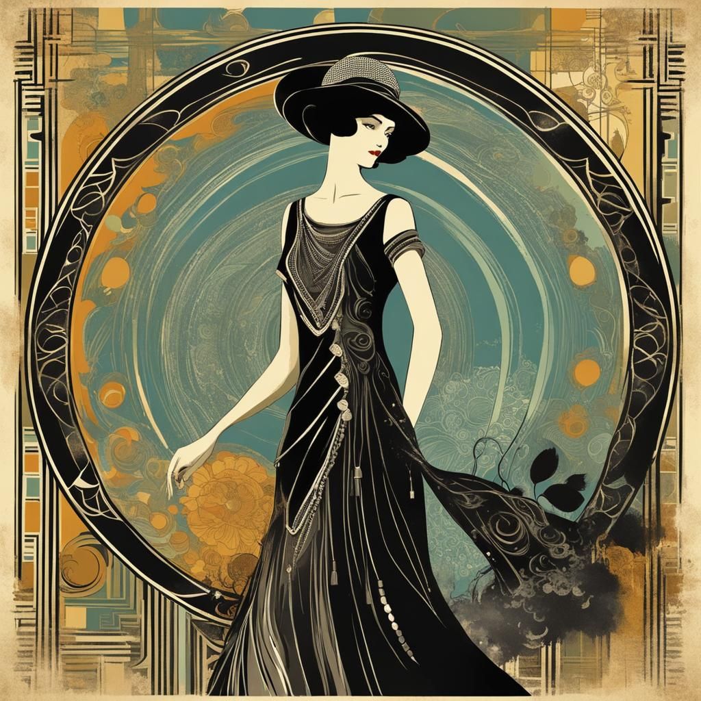 Vintage Woman in Abstract Art Style