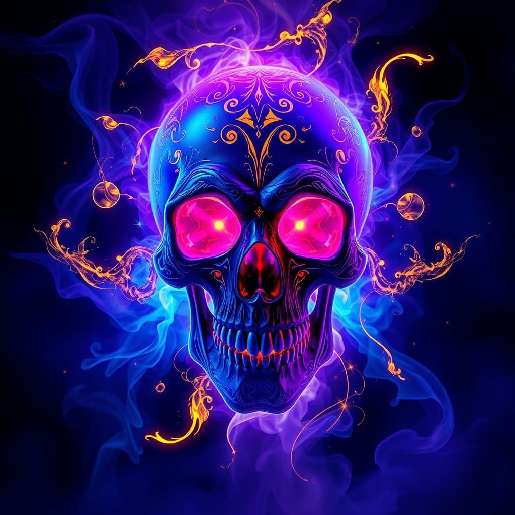 Ethereal Psychedelic Skull in Vibrant Dark Fantasy