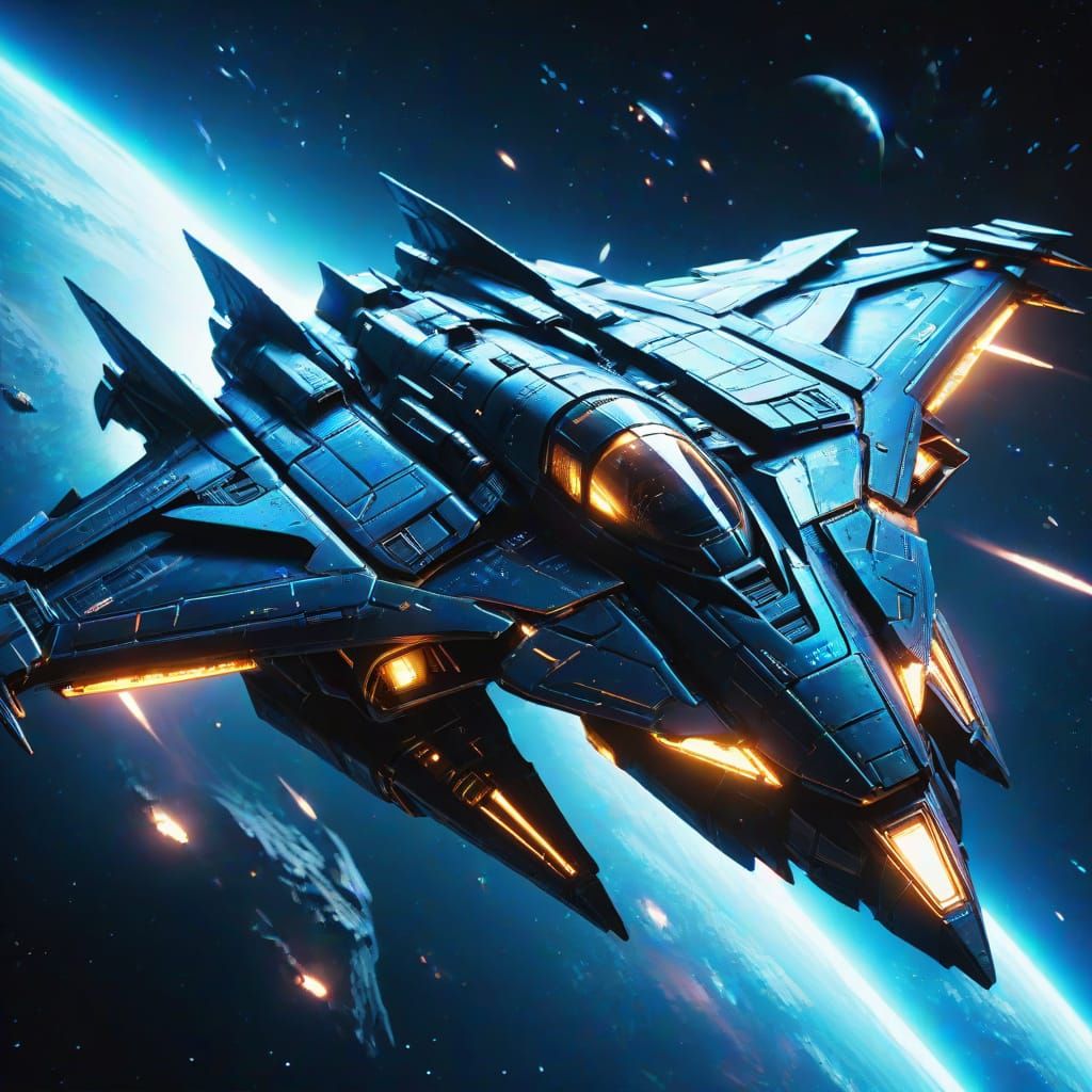 Celestial Batwing: Sci-Fi Spaceship Art in Neon