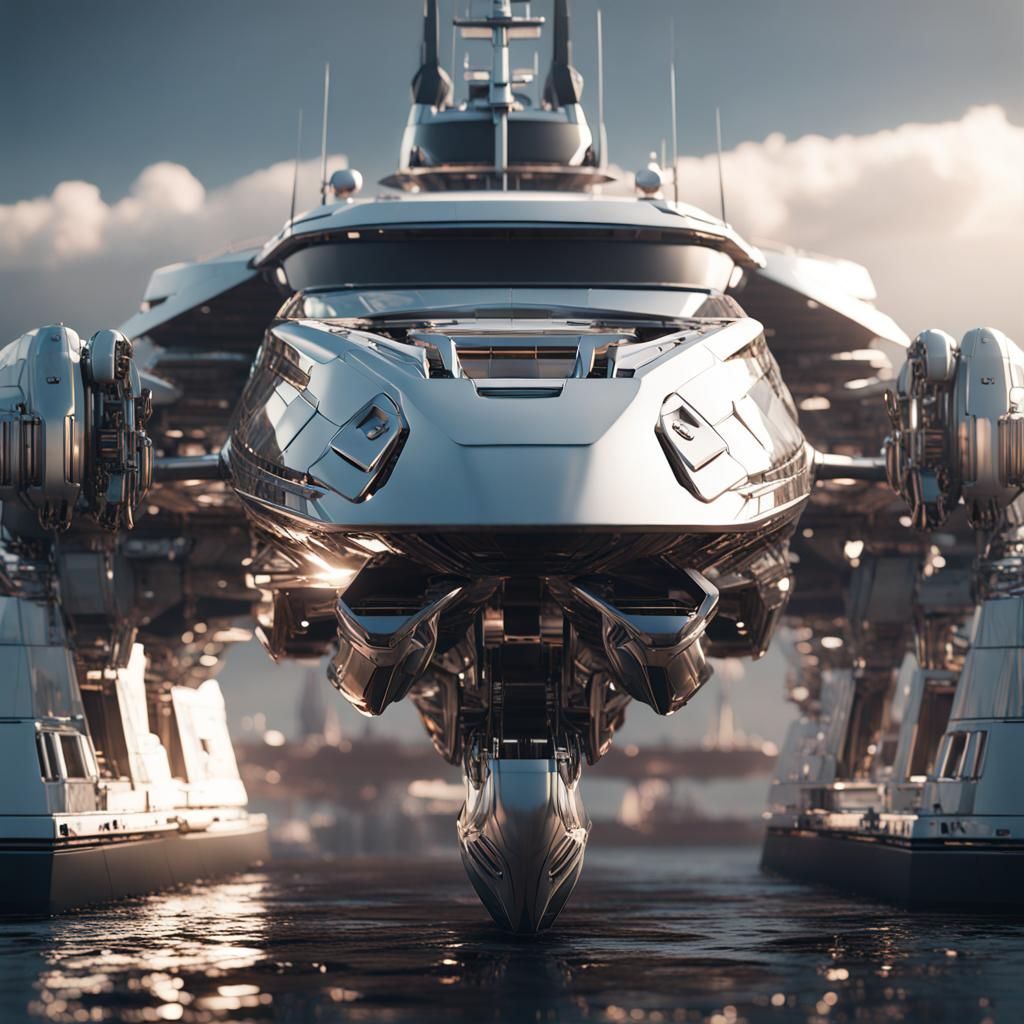 Futuristic Sci-Fi Yacht with Intricate Mech Details