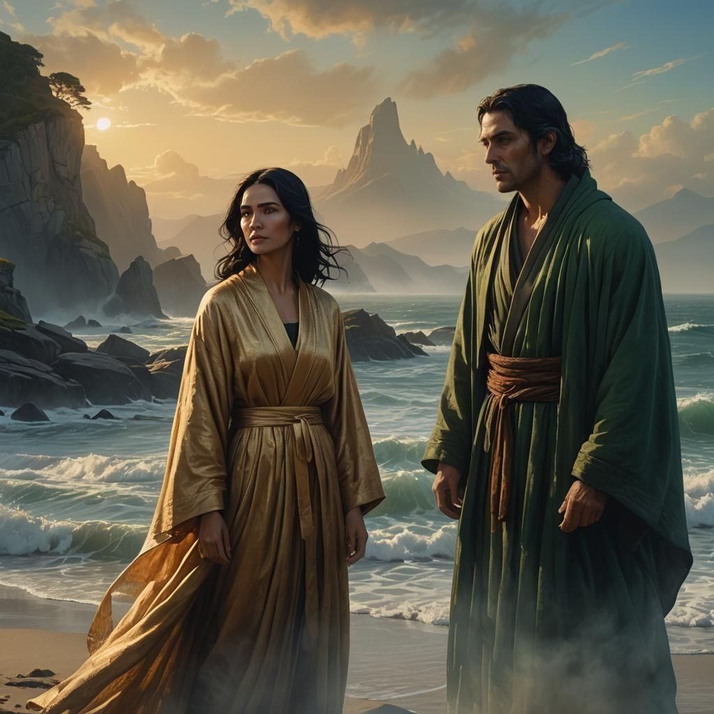 Couple in Robes: Realistic Matte Painting