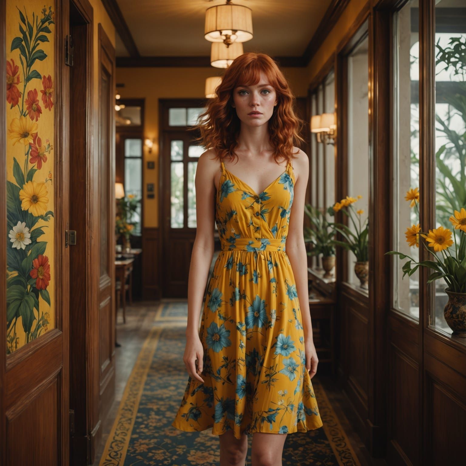 Woman Entering Hotel Room in Fantasy Art Style