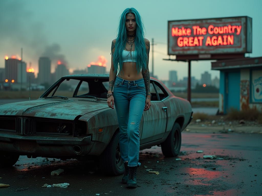Cyberpunk Goddess Ignites Dystopian Chaos