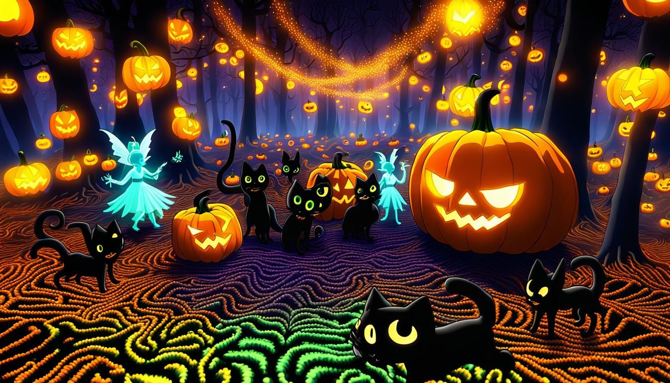 Anime Halloween Scene in Magical Forest