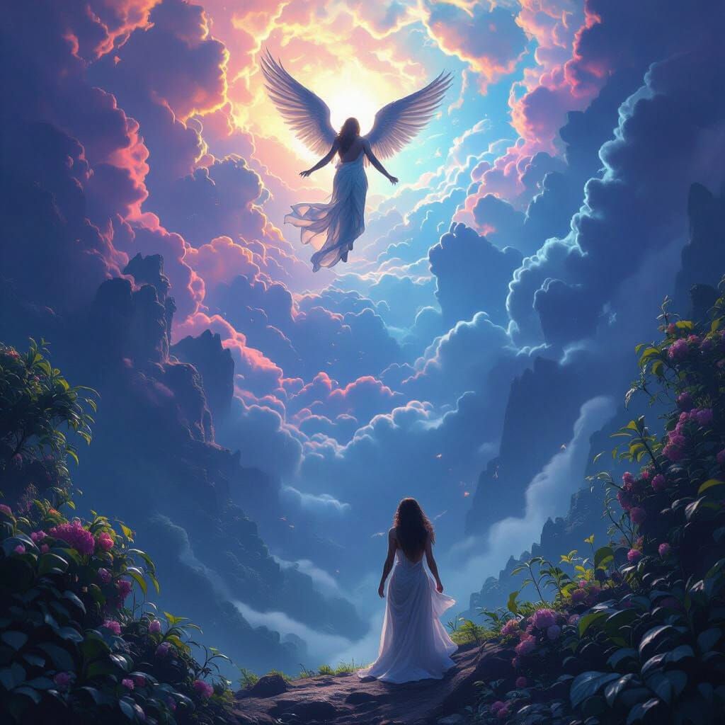 Angel Expelled From Eden In Matte Painting Style