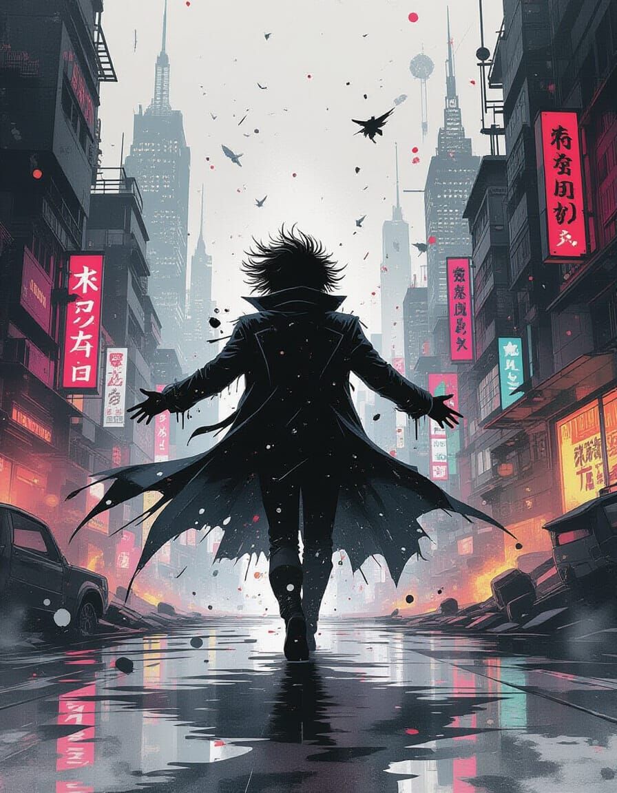 Gothic Cyberpunk Transformation in Mixed Media Style