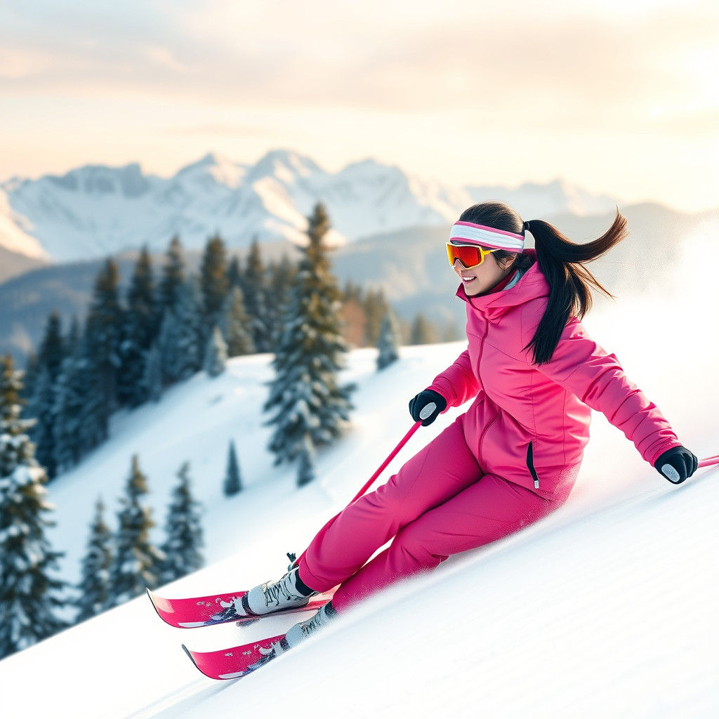 Asian Woman Skiing: Inspired by Asian Art