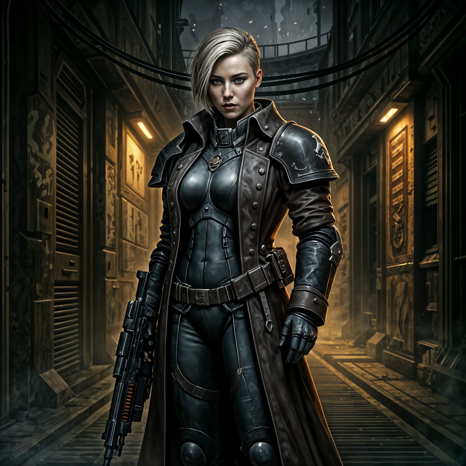 Grim Gothic Warrior Woman in Warhammer 40K Style
