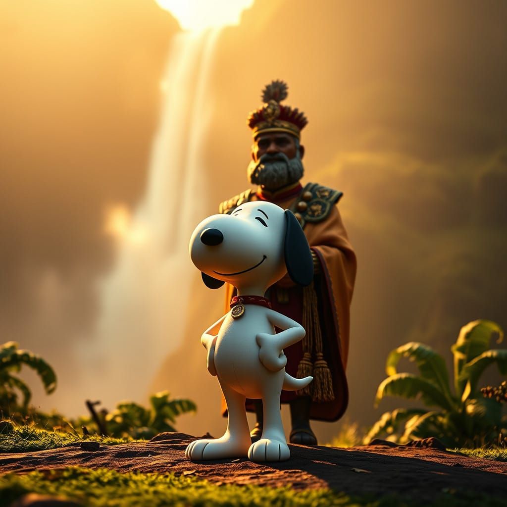 Snoopy Meets Hawaiian Royalty in a Golden, Cinematic Landsca...