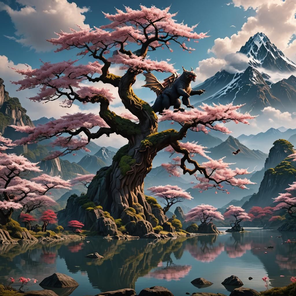 Sakura Tree Scene with King Kong vs. Mothra